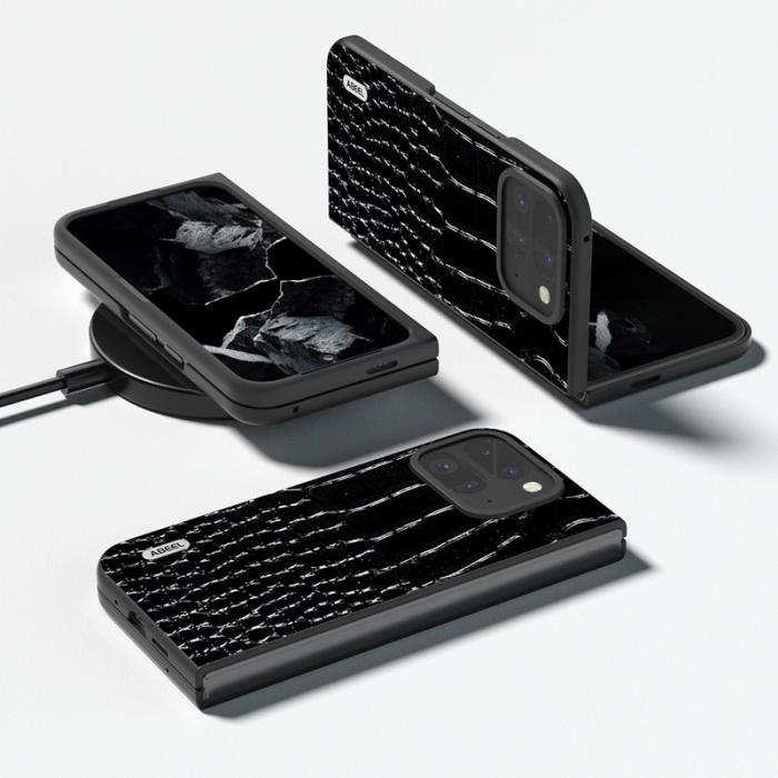 ABEEL - ABEEL Google Pixel 9 Pro Mobilskal Äkta Läder Krokodiltextur Svart