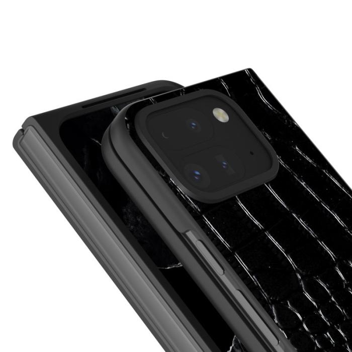 ABEEL - ABEEL Google Pixel 9 Pro Mobilskal Äkta Läder Krokodiltextur Svart