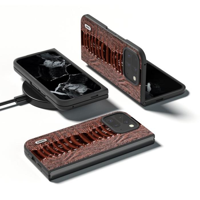 ABEEL - ABEEL Google Pixel 9 Pro Mobilskal Krokodiltextur Äkta Läder - Brun