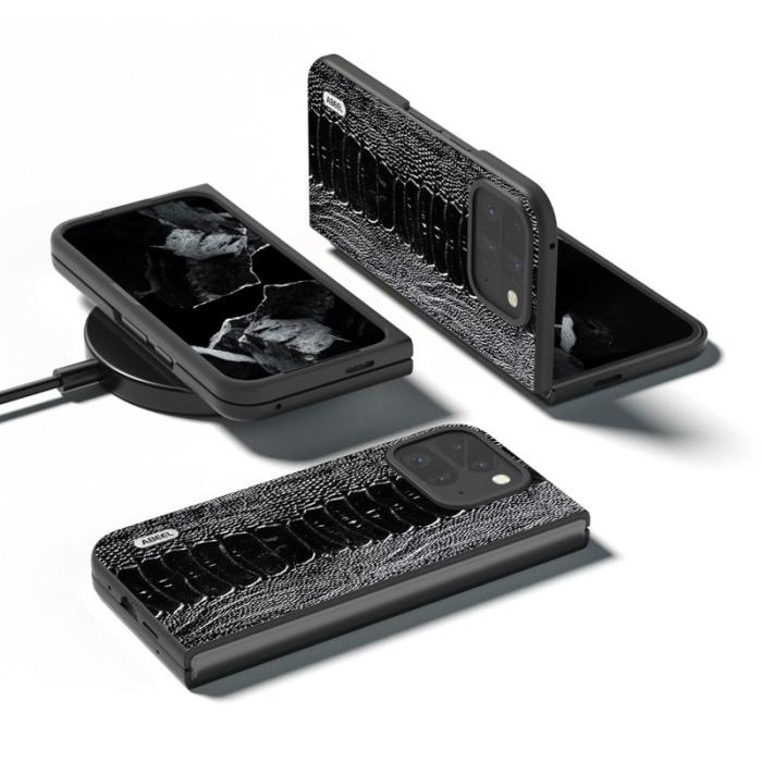 ABEEL - ABEEL Google Pixel 9 Pro Plånboksfodral Äkta Läder Svart