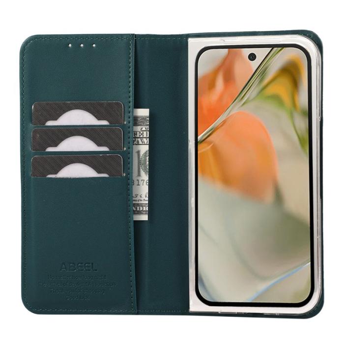 ABEEL - ABEEL Google Pixel 9 Pro Fodral RFID Blocker Läder Flip Grön