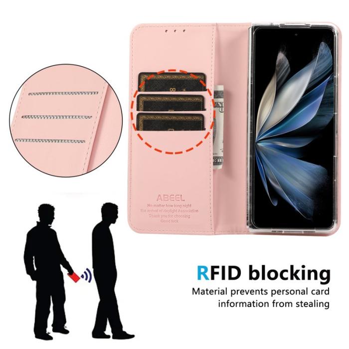ABEEL - ABEEL Google Pixel 9 Pro Fold 5G Fodral RFID Skydd Läder Rosa