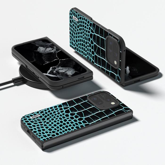 ABEEL - ABEEL Google Pixel 9 Pro Fold 5G Skal Äkta Läder Krokodil - Mörkgrön