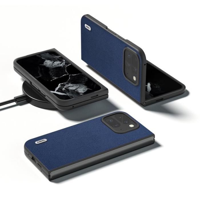 ABEEL - ABEEL Google Pixel 9 Pro Fold 5G Mobilskal Äkta Läder + PC - Blå