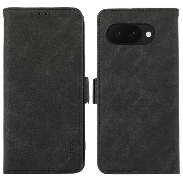 ABEEL - ABEEL Google Pixel 9a Fodral PU Läder Ställ View RFID Blocker - Svart