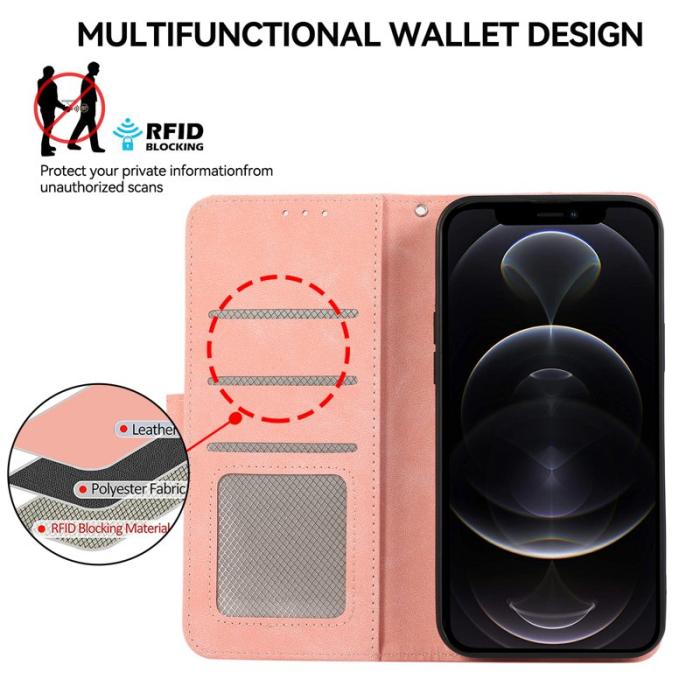 ABEEL - ABEEL iPhone 12 / 12 Pro Fodral RFID Blocker Läder - Rosa