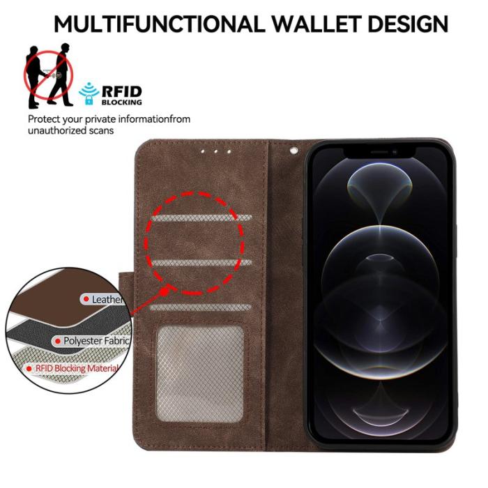 ABEEL - ABEEL iPhone 12 / 12 Pro Fodral RFID Skydd Läder Brun