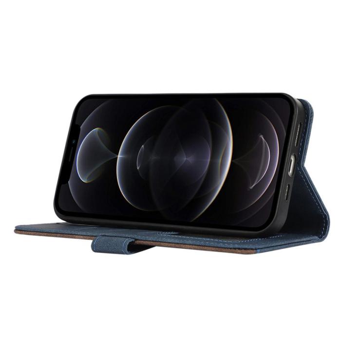 ABEEL - ABEEL iPhone 12 / 12 Pro Skal RFID Blocker Läder Fodral Blå