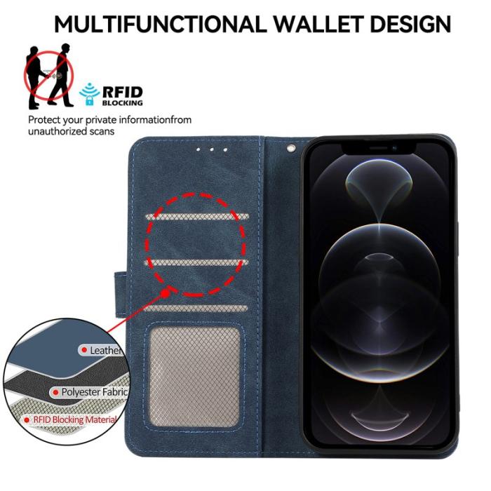 ABEEL - ABEEL iPhone 12 / 12 Pro Skal RFID Blocker Läder Fodral Blå