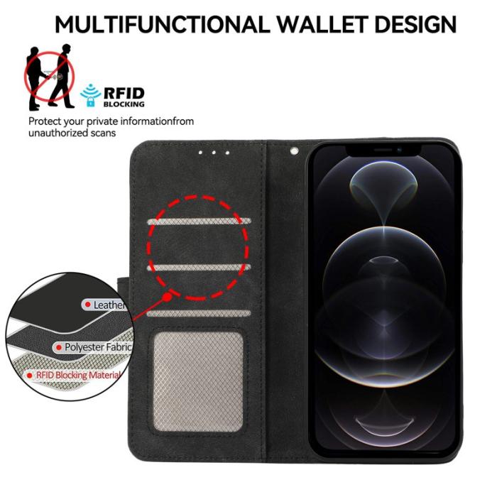 ABEEL - ABEEL iPhone 12 / 12 Pro Skal RFID Blocker Läder Fodral Svart