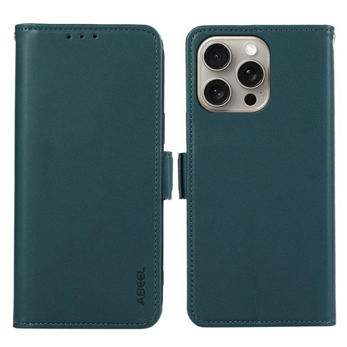 ABEEL - ABEEL iPhone 12 Pro Max Fodral RFID Blocker Läder Ställ - Grön