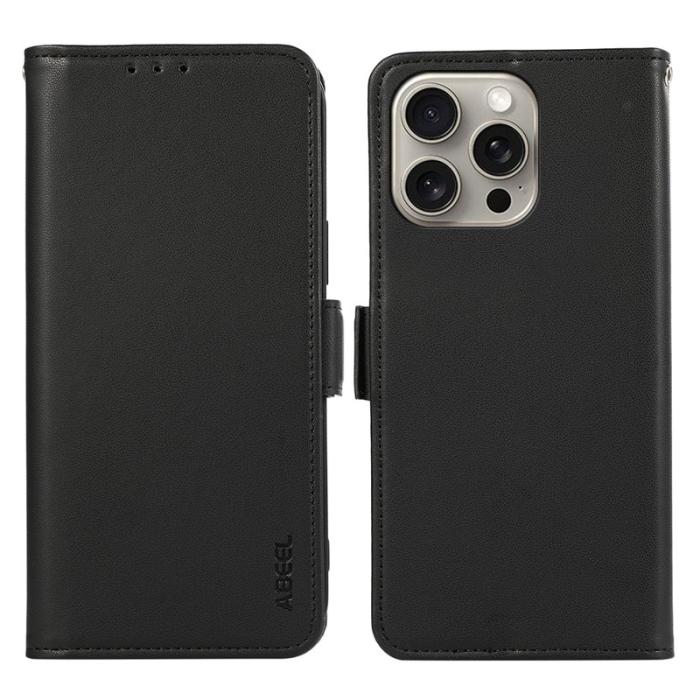 ABEEL - ABEEL iPhone 12 Pro Max Wallet Case Läder Ställfodral Svart