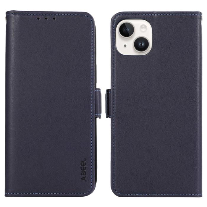 ABEEL - ABEEL iPhone 13 Plånboksfodral RFID Skyddande Läder Blå