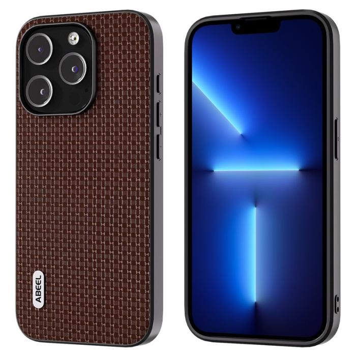 ABEEL - ABEEL iPhone 13 Pro Fodral Lyxigt Läder Coated PC+TPU Kaffe