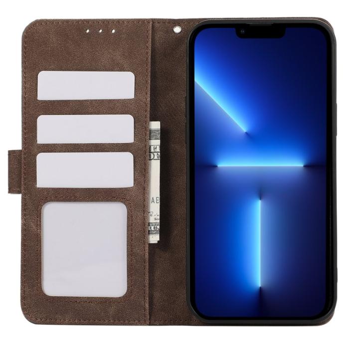 ABEEL - ABEEL iPhone 13 Pro Fodral RFID Blockering Splicing Läder - Brun