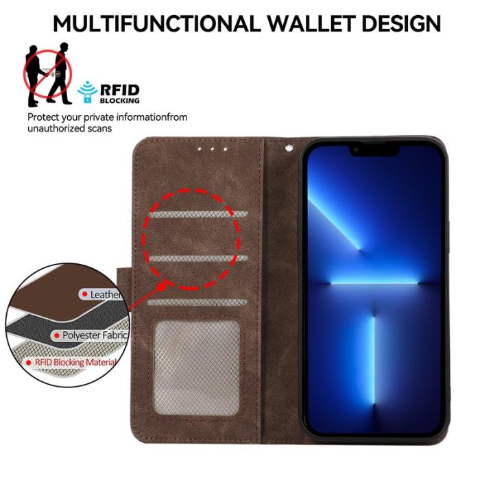 ABEEL - ABEEL iPhone 13 Pro Fodral RFID Blockering Splicing Läder - Brun