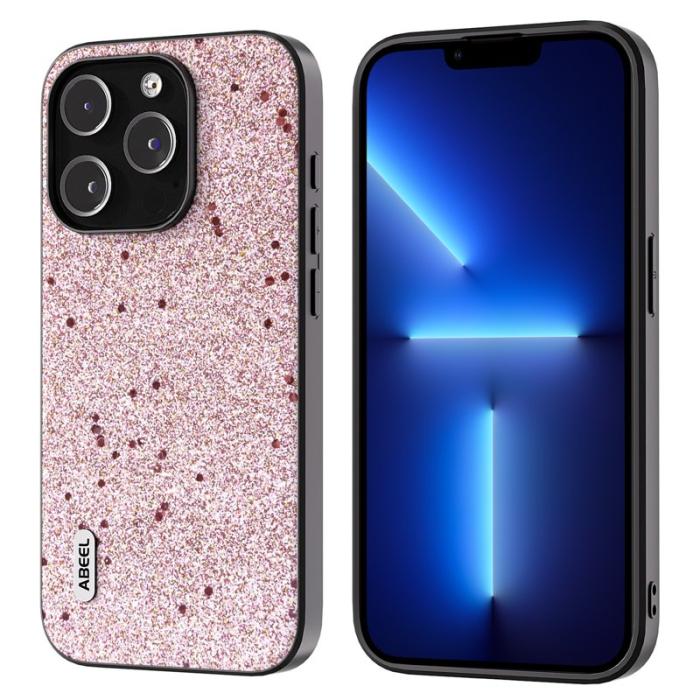 ABEEL - ABEEL iPhone 13 Pro Max Skal Glitter PU Läder Rosa