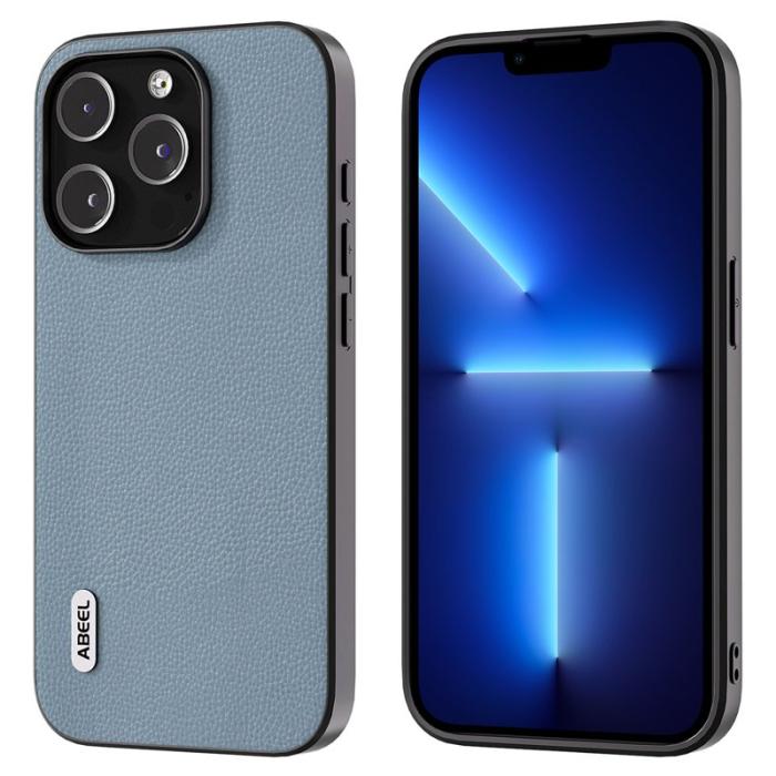 ABEEL - ABEEL iPhone 13 Pro Max Skal Litchi Textur Baby Blue