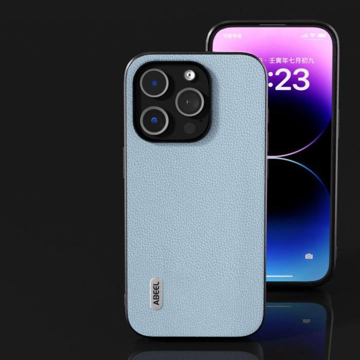 ABEEL - ABEEL iPhone 13 Pro Max Skal Litchi Textur Baby Blue
