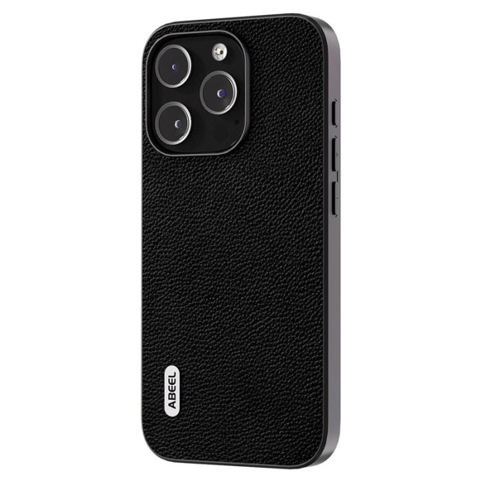 ABEEL - ABEEL iPhone 13 Pro Max Skal Litchi Textur Svart Cowhide