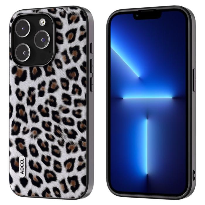 ABEEL - ABEEL iPhone 13 Pro Max Skal PU Läder Leopard Silver
