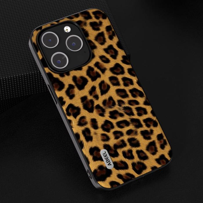 ABEEL - ABEEL iPhone 13 Pro Max Skal PU Läder Leopard Textur Guld