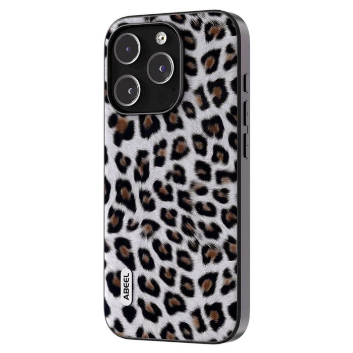 ABEEL - ABEEL iPhone 13 Pro Slim Case Leopard Textur Silver PU Leather