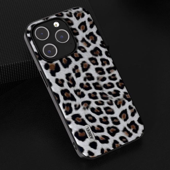 ABEEL - ABEEL iPhone 13 Pro Slim Case Leopard Textur Silver PU Leather