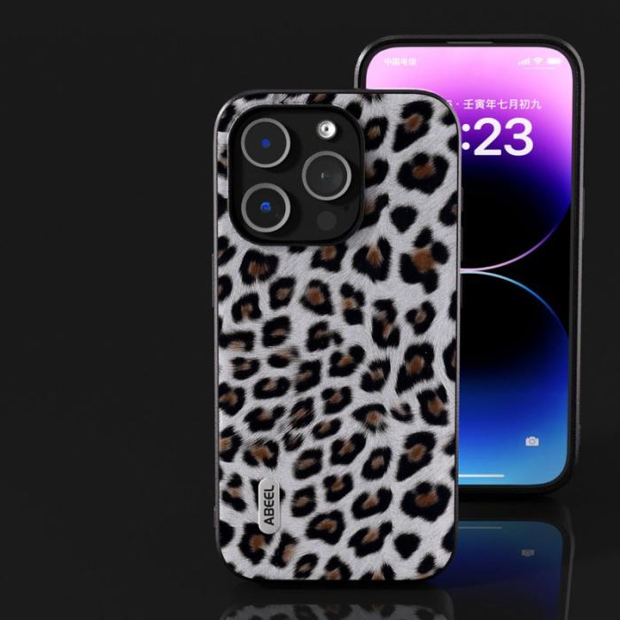 ABEEL - ABEEL iPhone 13 Pro Slim Case Leopard Textur Silver PU Leather