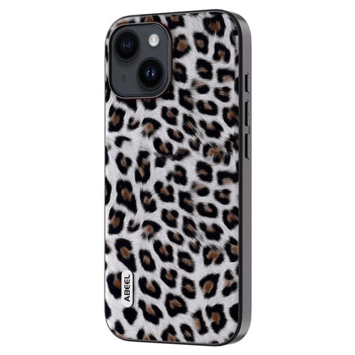ABEEL - ABEEL iPhone 13 Skal Leopard Textur PU Läder TPU PC Silver