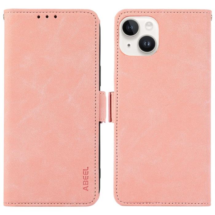ABEEL - ABEEL iPhone 13 Skal RFID Blocking PU Läder Skydd - Rosa