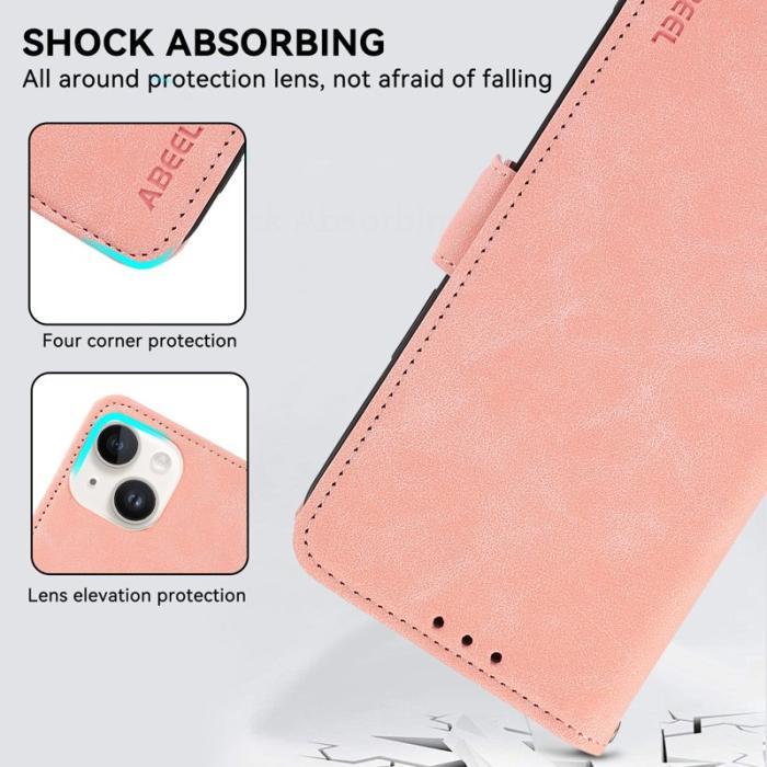 ABEEL - ABEEL iPhone 13 Skal RFID Blocking PU Läder Skydd - Rosa