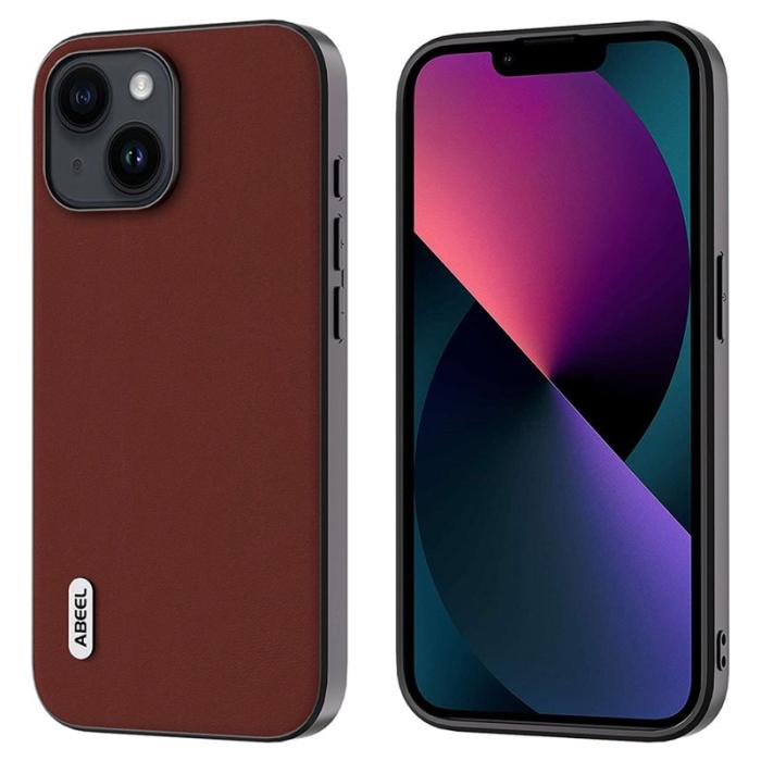 ABEEL - ABEEL iPhone 13 Skal Silky Cowhide Läder Coated PC+TPU - Kaffe