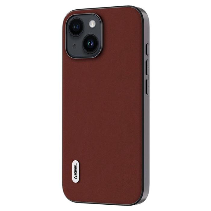 ABEEL - ABEEL iPhone 13 Skal Silky Cowhide Läder Coated PC+TPU - Kaffe