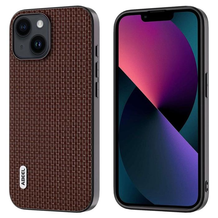 ABEEL - ABEEL iPhone 13 Skal Slim Cowhide Läder Coated PC+TPU Kaffe