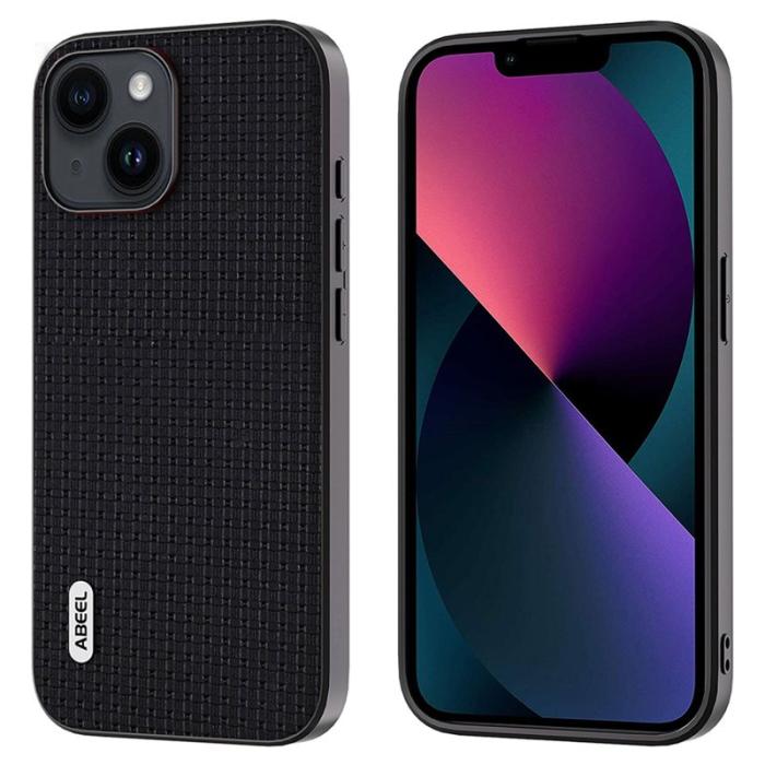 ABEEL - ABEEL iPhone 13 Skal Slim Cowhide Läder PC+TPU Svart