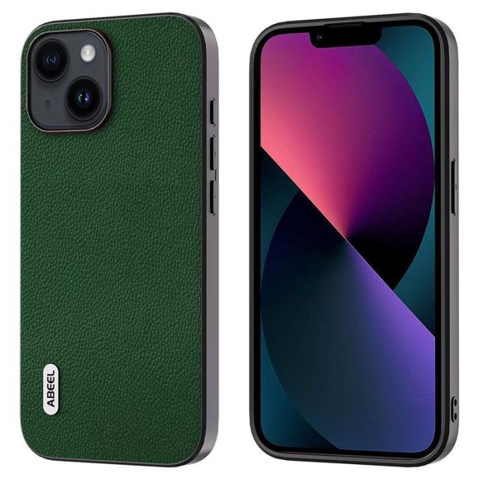 ABEEL - ABEEL iPhone 13 Skal Ultra-Tunn Litchi Textur Grön