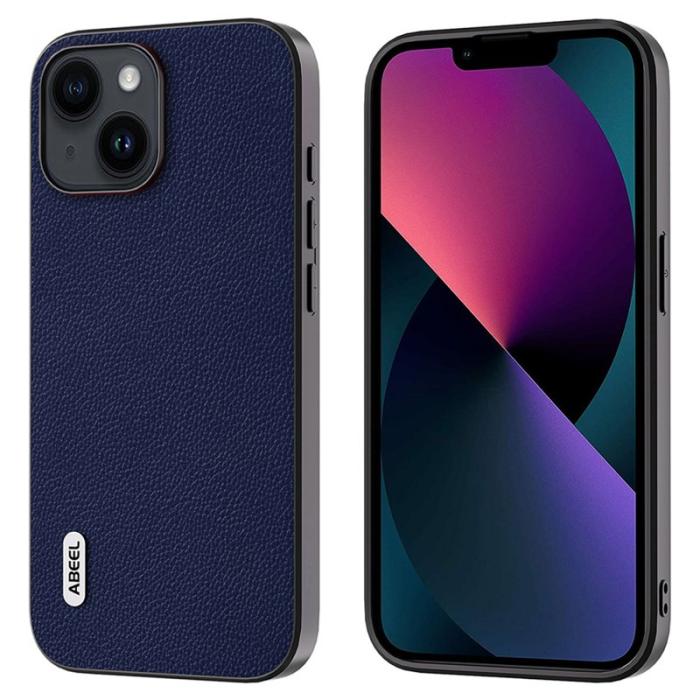 ABEEL - ABEEL iPhone 13 Ultra-Tunn Skal Litchi Textur Läder Blå