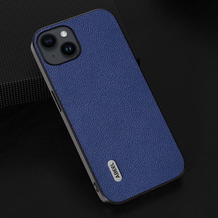 ABEEL - ABEEL iPhone 13 Ultra-Tunn Skal Litchi Textur Läder Blå