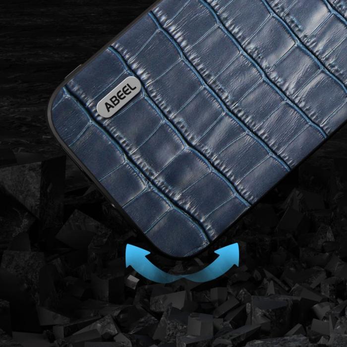 ABEEL - ABEEL iPhone 14 Fodral Krokodiltextur Läder + TPU + PC Blå