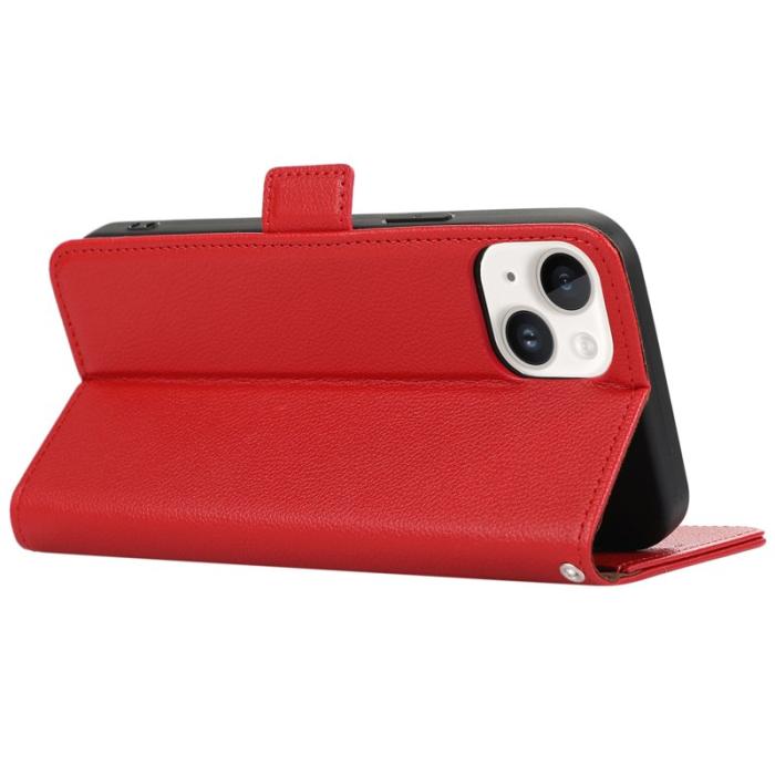 ABEEL - ABEEL iPhone 14 Fodral Litchi Textur RFID Blocker - Röd