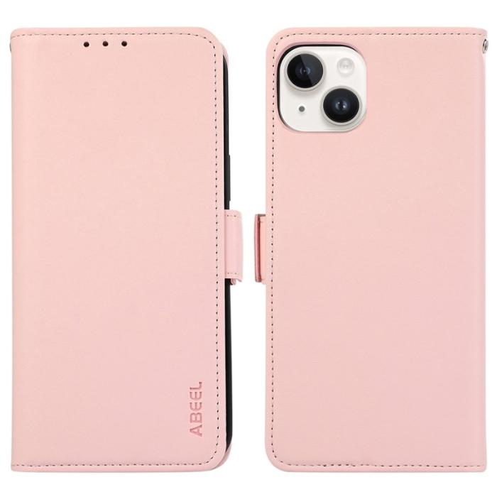 ABEEL - ABEEL iPhone 14 Fodral PU Läder Ställ Wallet RFID Skydd - Rosa
