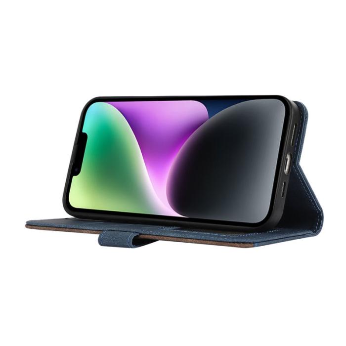 ABEEL - ABEEL iPhone 14 Fodral Wallet RFID Blocker Läder Flip Blå