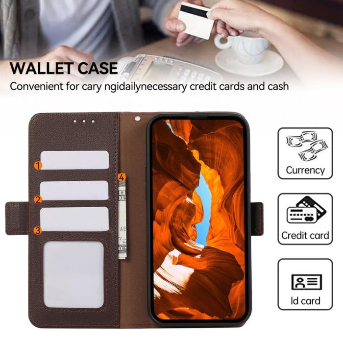 ABEEL - ABEEL iPhone 14 Plus Fodral PU Läder Litchi RFID Skydd - Brun