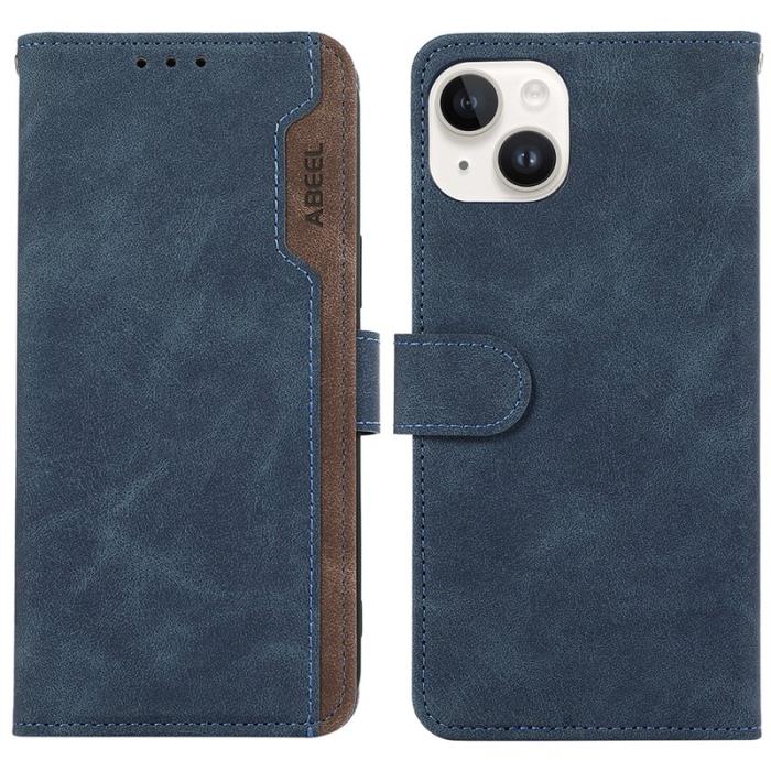 ABEEL - ABEEL iPhone 14 Plus Fodral PU Läder RFID Skydd Flip Blå