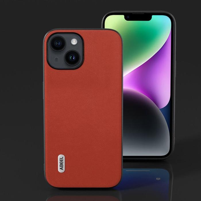 ABEEL - ABEEL iPhone 14 Plus Fodral Scratch Resistant Röd PU Läder+TPU