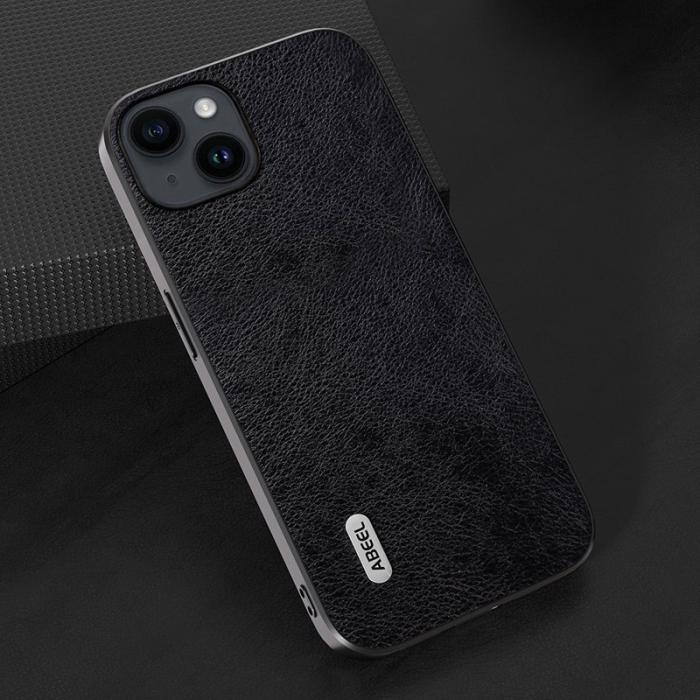 ABEEL - ABEEL iPhone 14 Plus Fodral Stöttålig Litchi Textur Svart