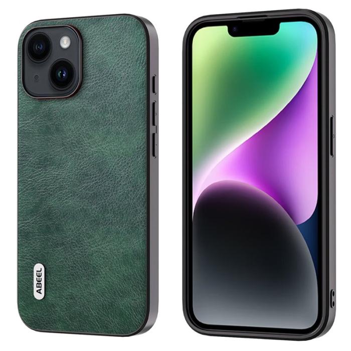 ABEEL - ABEEL iPhone 14 Plus Fodral Stöttåligt Litchi Textur Grön