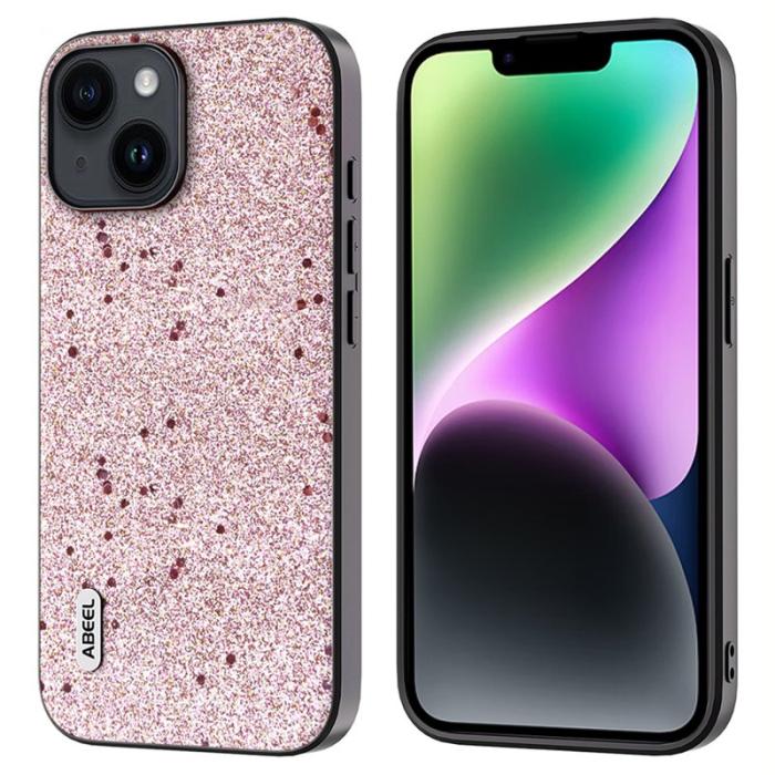 ABEEL - ABEEL iPhone 14 Plus Glitter Skal Anti-Scratch PU Läder - Rosa