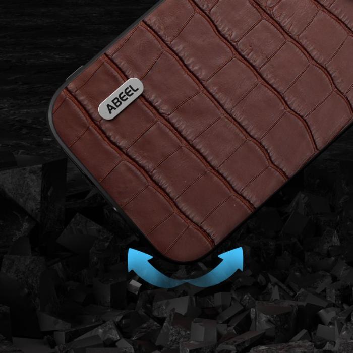 ABEEL - ABEEL iPhone 14 Plus Skal Anti-drop Krokodil Textur Brun